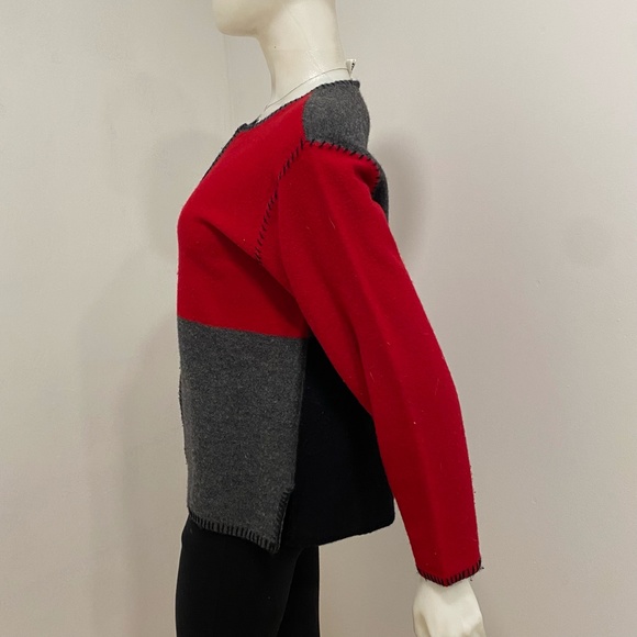 Talbots Red/Black/Gray 100% Wool Front Zip Sweater Small S - Picture 5 of 5